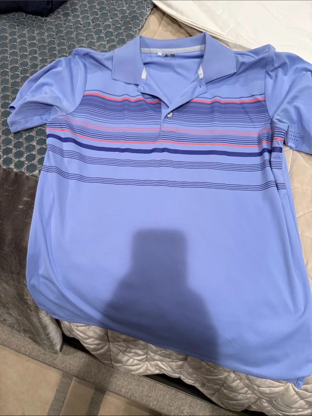 adidas Light Blue Polo with Striped Detail